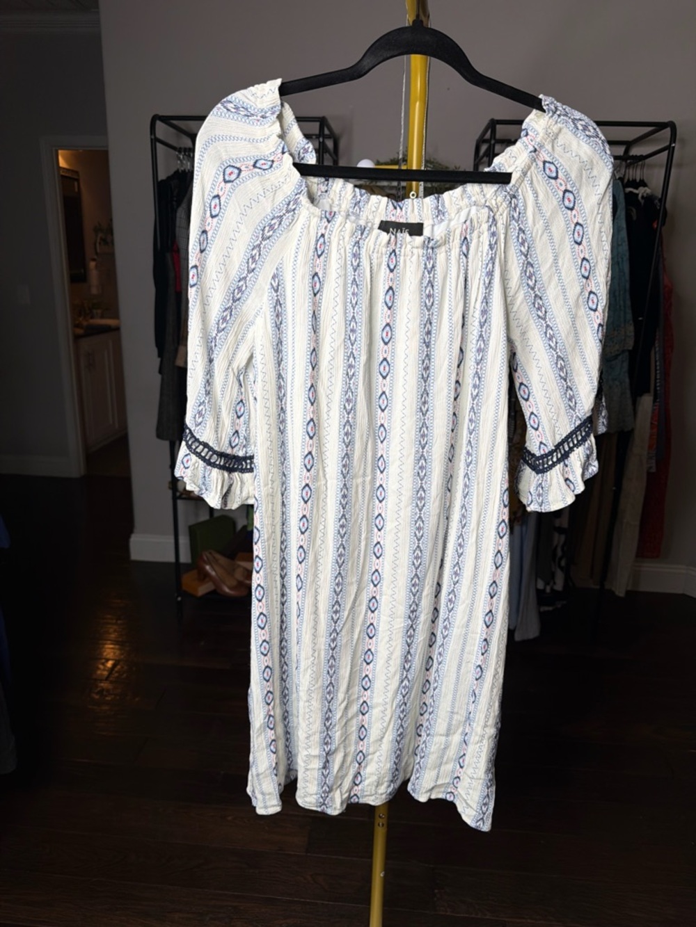 NAIF White and Blue‎ Striped Midi Dress perfect for Memorial Day or 4th of July!
